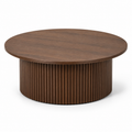 Runder Couchtisch Walnussbraun mit geriffeltem Sockel 80x80x38 cm