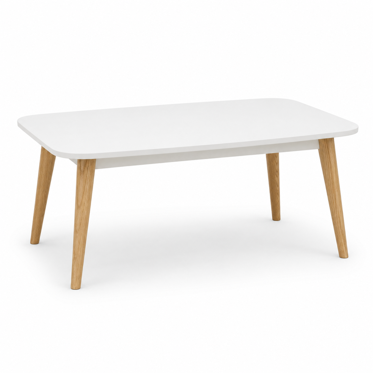 Skandinavischer Couchtisch Weiß mit Eichenbeinen 90x50x43 cm