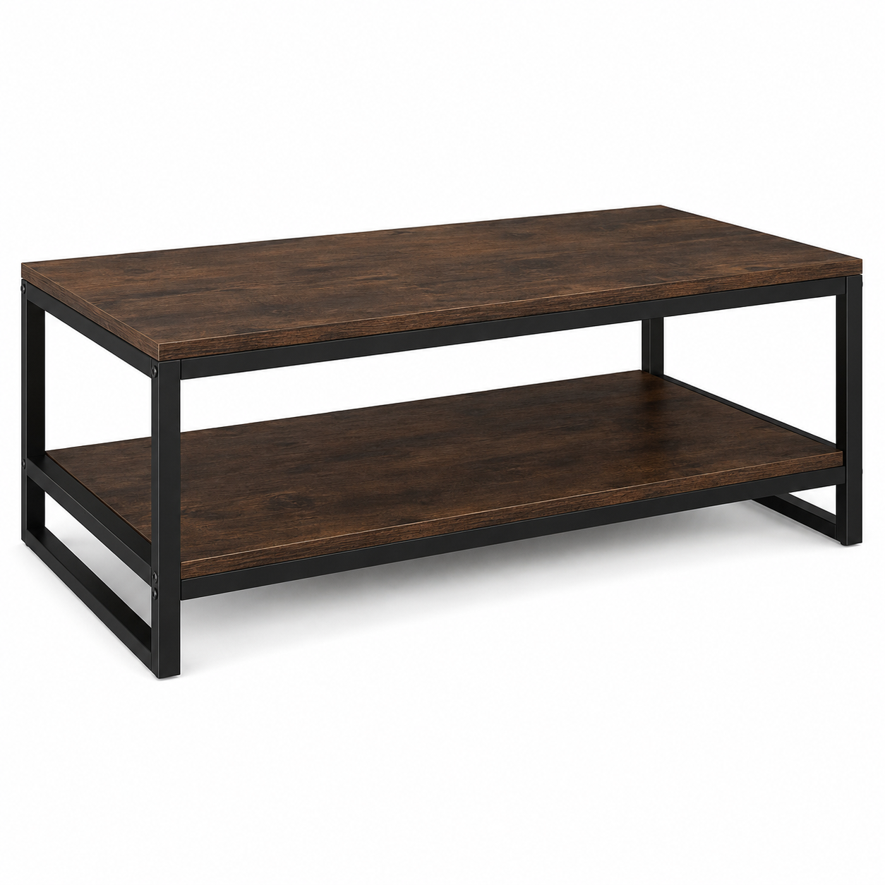 Industrial Couchtisch Schwarz mit Holzablage 105x55x45 cm