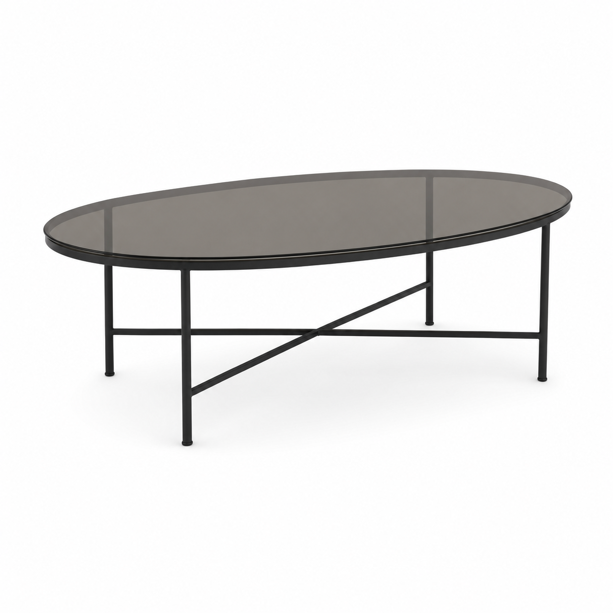 Ovaler Couchtisch Rauchglas mit schwarzem Gestell 110x60x40 cm