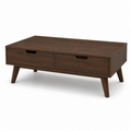 Mid-Century Couchtisch Dunkelbraun mit zwei Schubladen 120x60x42 cm