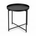 Runder Beistelltisch Matt Schwarz mit Tablettkante 45x45x52 cm