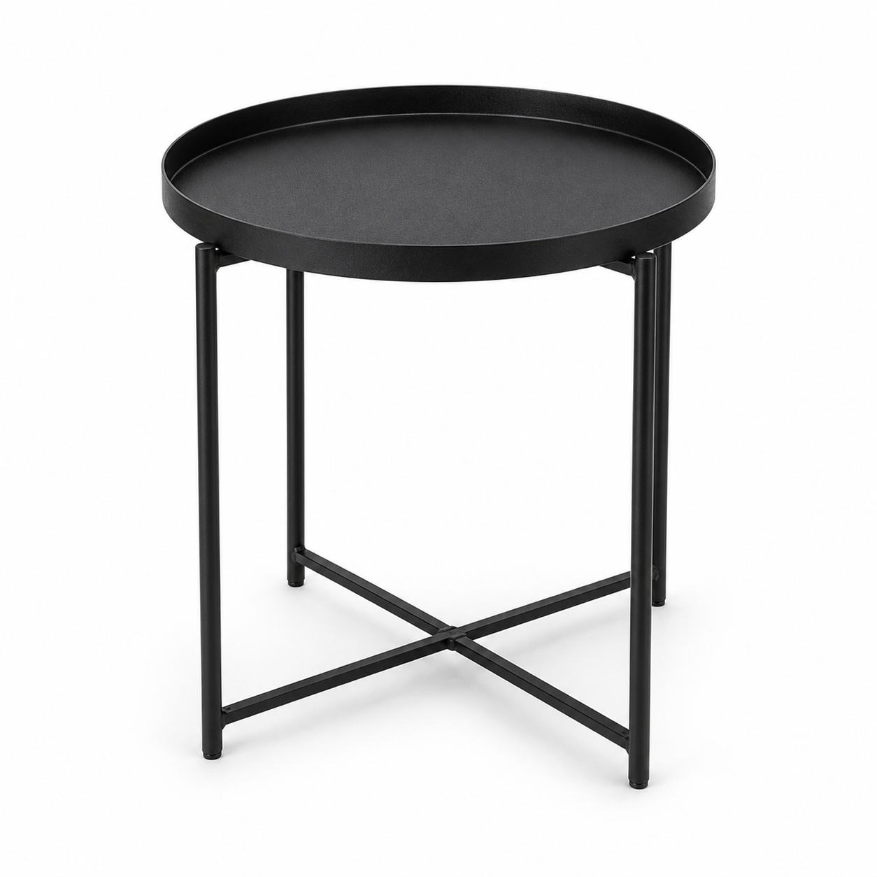 Runder Beistelltisch Matt Schwarz mit Tablettkante 45x45x52 cm