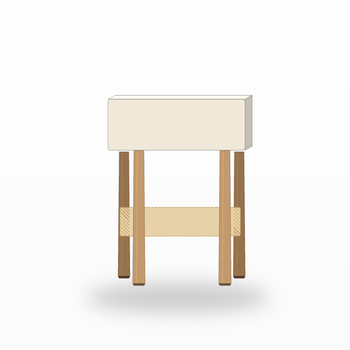Beistelltisch Cremeweiß mit Wiener-Geflecht-Ablage 45x40x55 cm