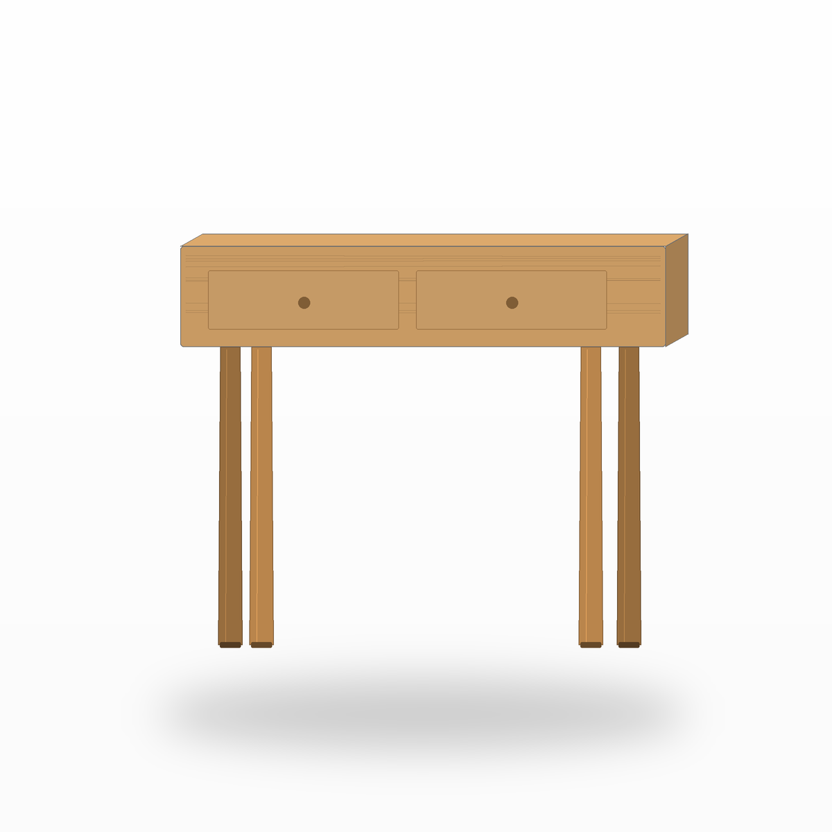 Schmaler Konsolentisch Eiche Natur mit zwei Schubladen 100x30x80 cm