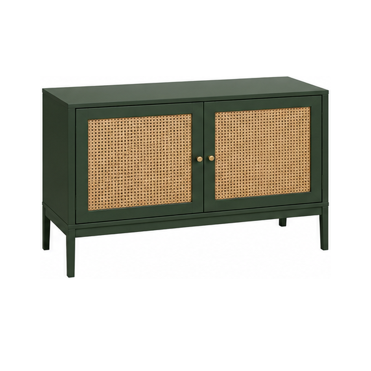 Konsolentisch Dunkelgrün mit Rattanoptik-Türen 120x35x80 cm