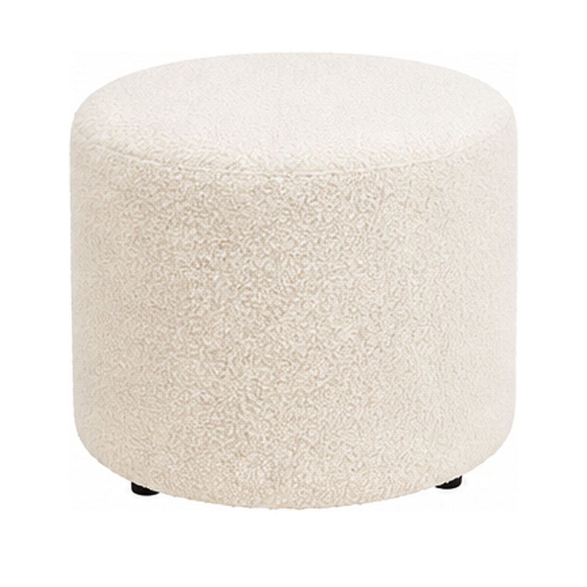 Runder Bouclé-Pouf Cremeweiß mit festem Sitz 50x50x42 cm