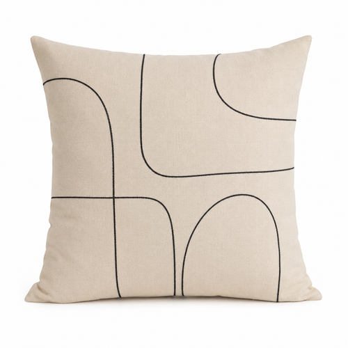 Dekokissen Beige mit schwarzem Linienmuster 45x45 cm