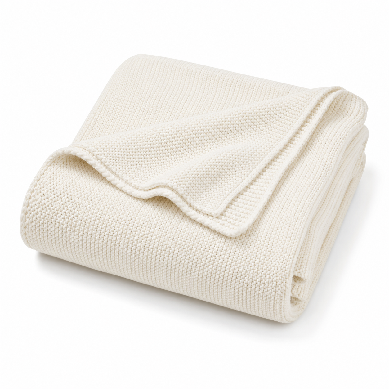 Wohndecke Cremeweiß mit feiner Strickstruktur 130x170 cm